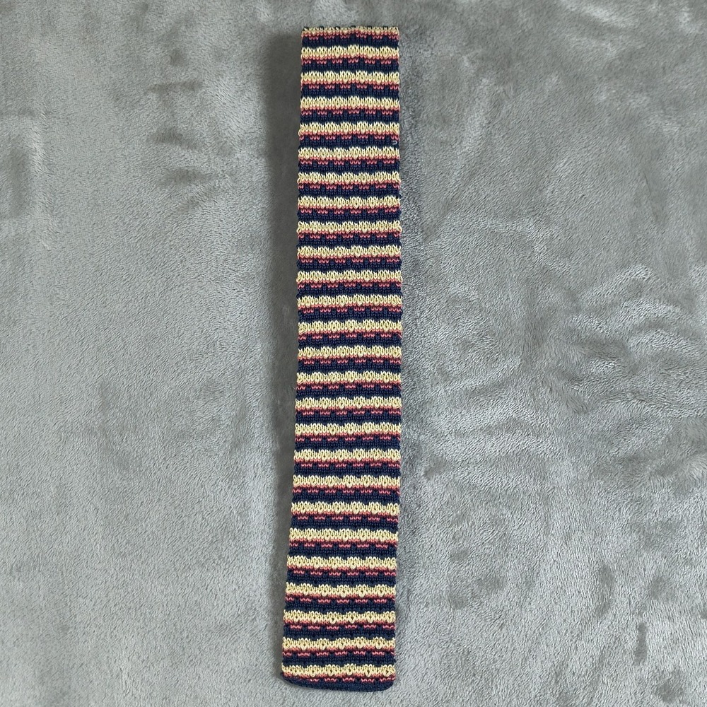 Vintage Abercrombie Fitch Tie Mens 53x2.5 Striped Square Tip Knit USA 80s New